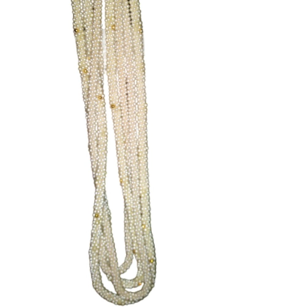 2 Vintage Long Faux Small Pearl Barrel Necklaces